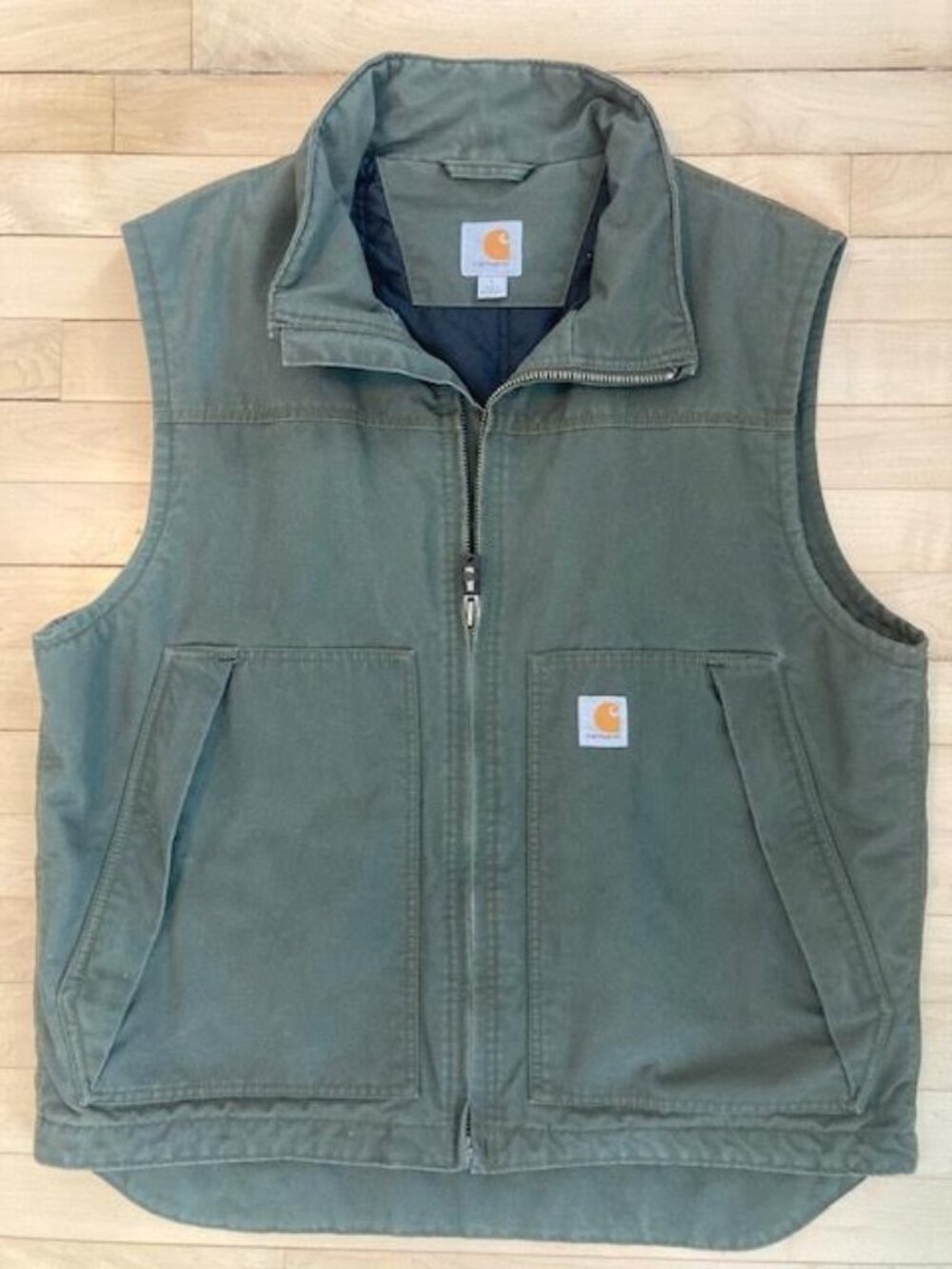 Carhartt Duck Canvas Vest Men’s Large Green Workwear Full Zip Utility
